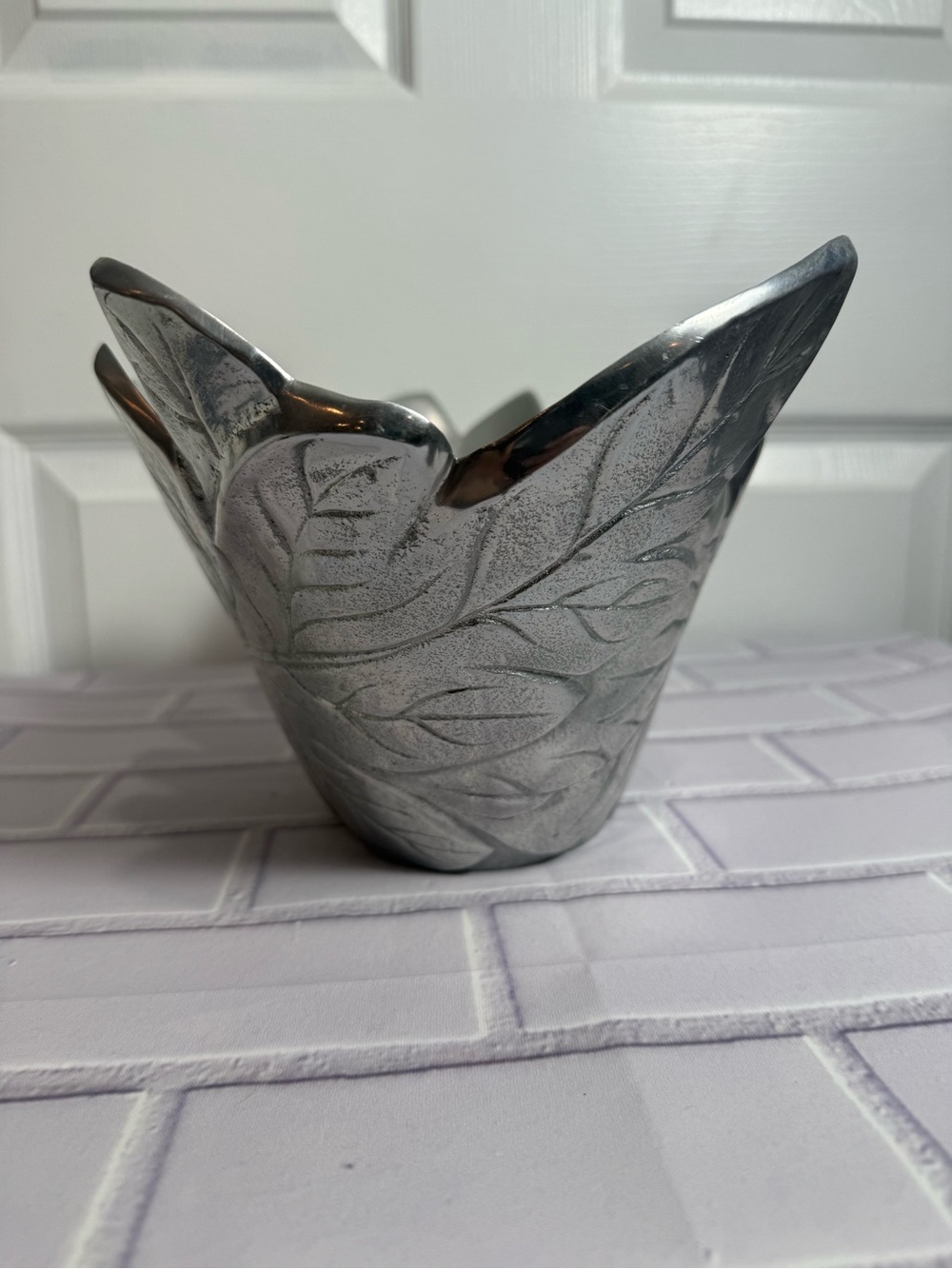 Pottery Barn Barona Silver Leaf Bowl Decorative Centerpiece 11” - Picture 8 of 13